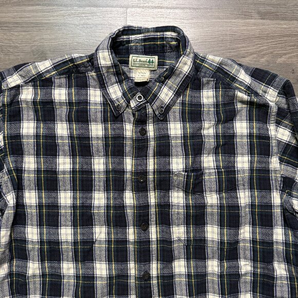L.L. Bean Men’s Scotch Plaid Flannel Shirt - Navy/White - Picture 2 of 5